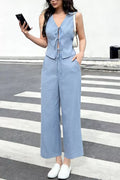 Tie Front Vest and Wide Leg Pants Set