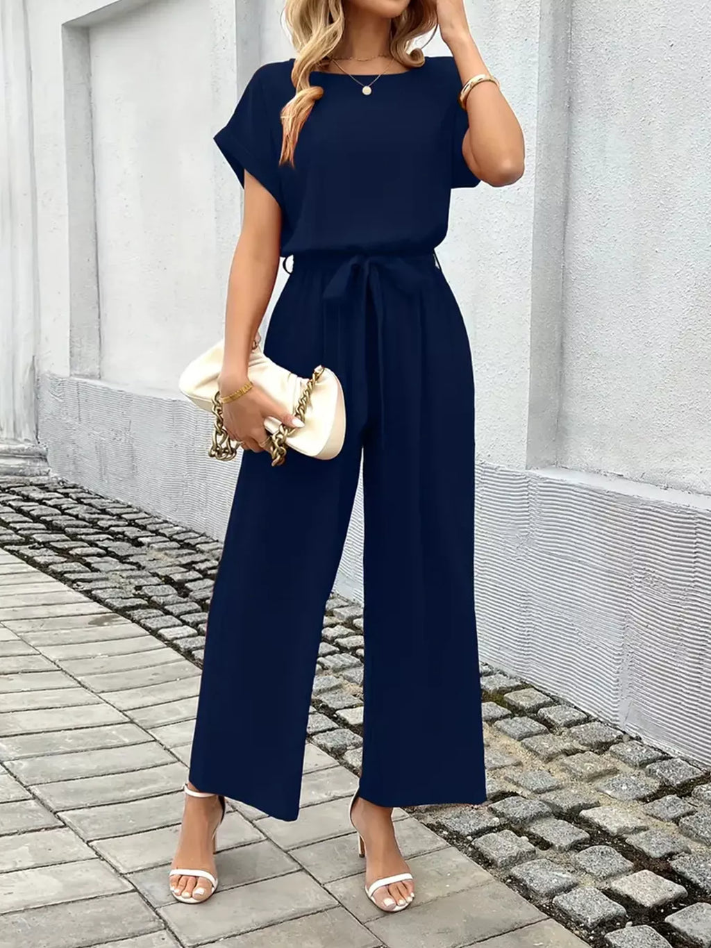 Tie Waist Wide Leg Jumpsuit