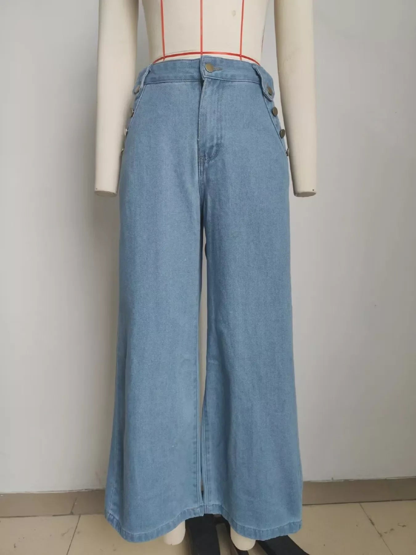Sleeveless Button-Front Vest and Pants Denim Set