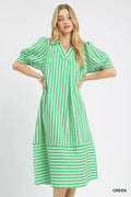 Umgee Striped Puff Sleeve Midi Dress