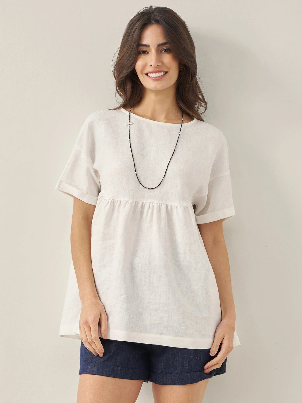 LINTICO LINTICO 100% Linen Round Neck Pleated Pullover Top QUINLAN — main product shot