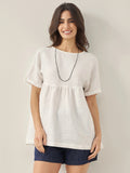 LINTICO LINTICO 100% Linen Round Neck Pleated Pullover Top QUINLAN — main product shot