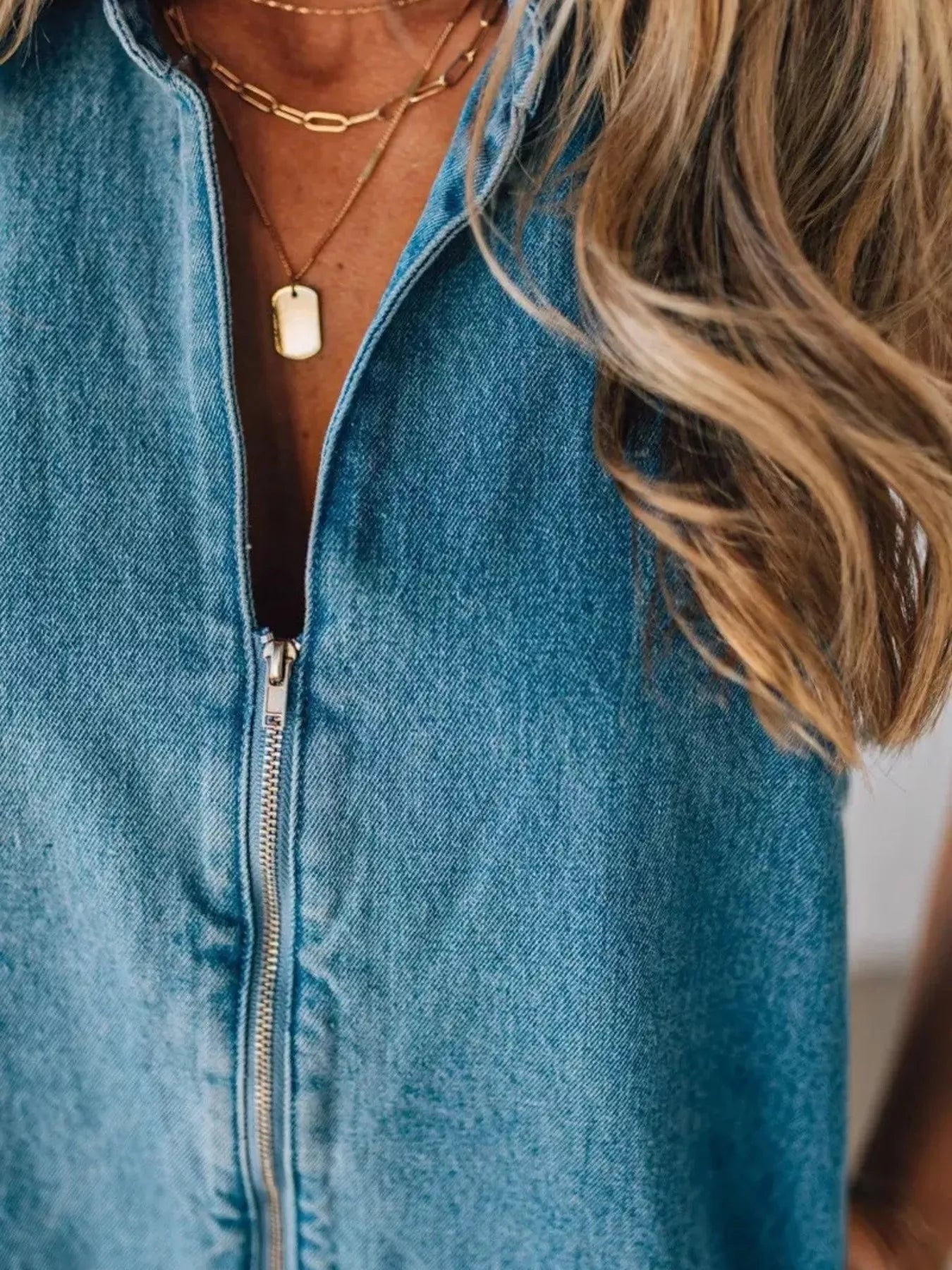 Sleeveless Zip-Up Denim Romper