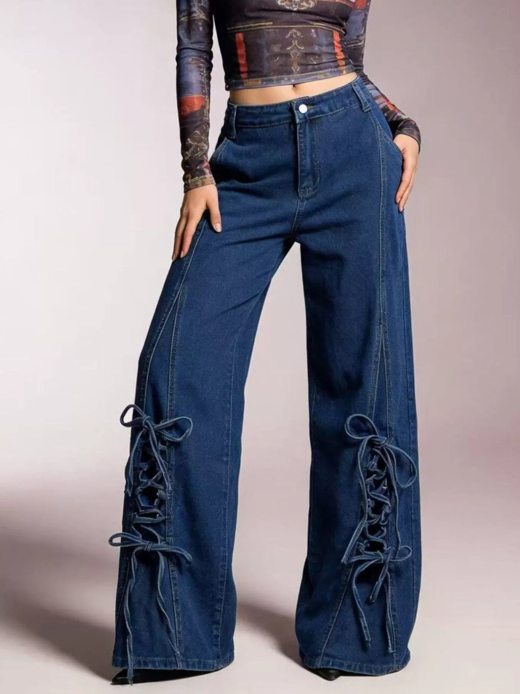 Lace-Up Wide Leg Jeans