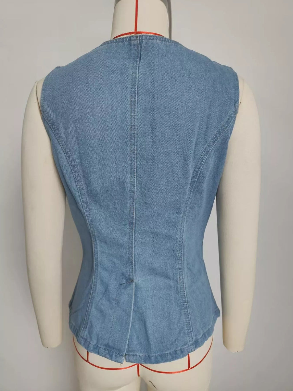 Sleeveless Button-Front Vest and Pants Denim Set