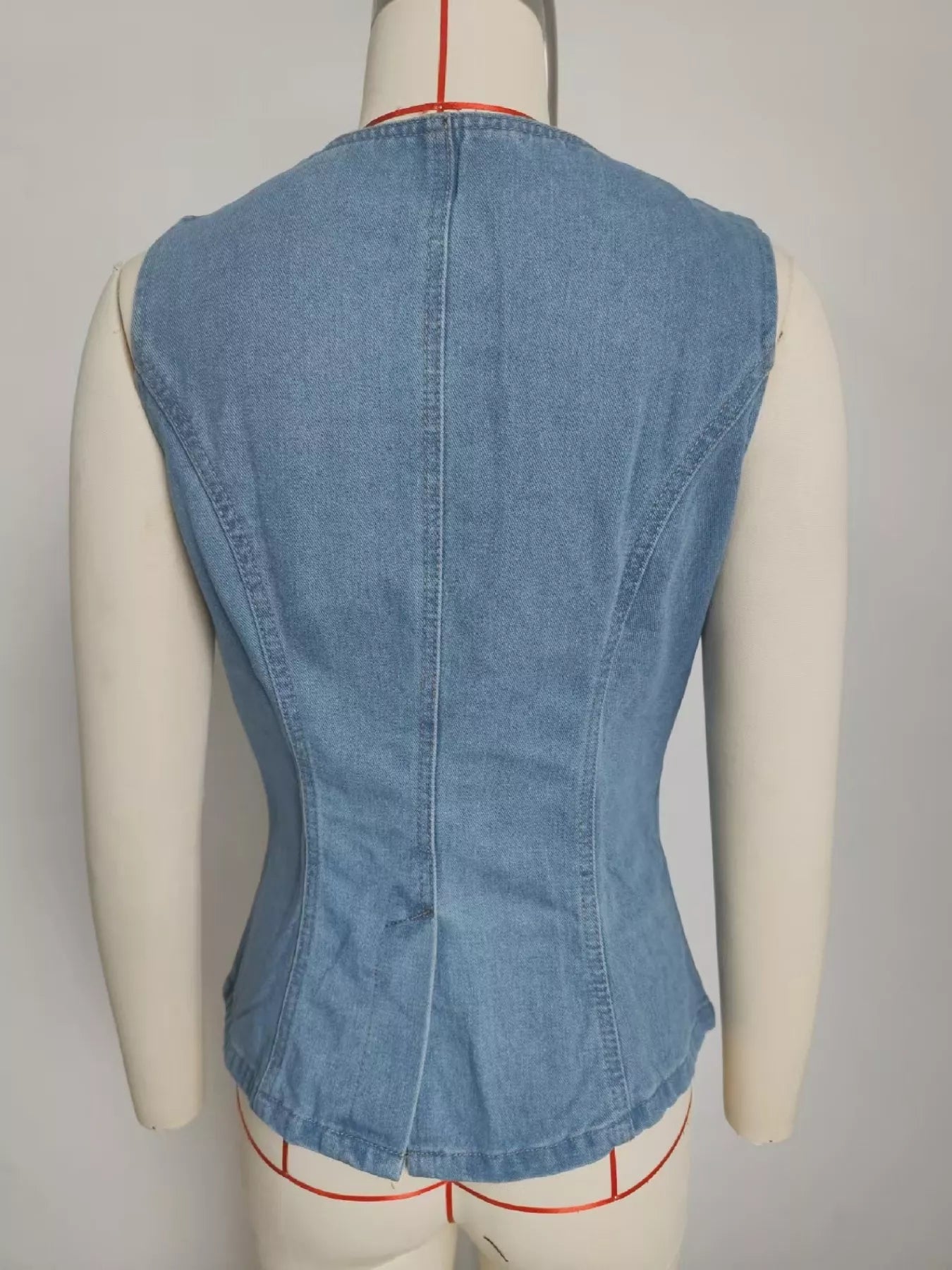 Sleeveless Button-Front Vest and Pants Denim Set