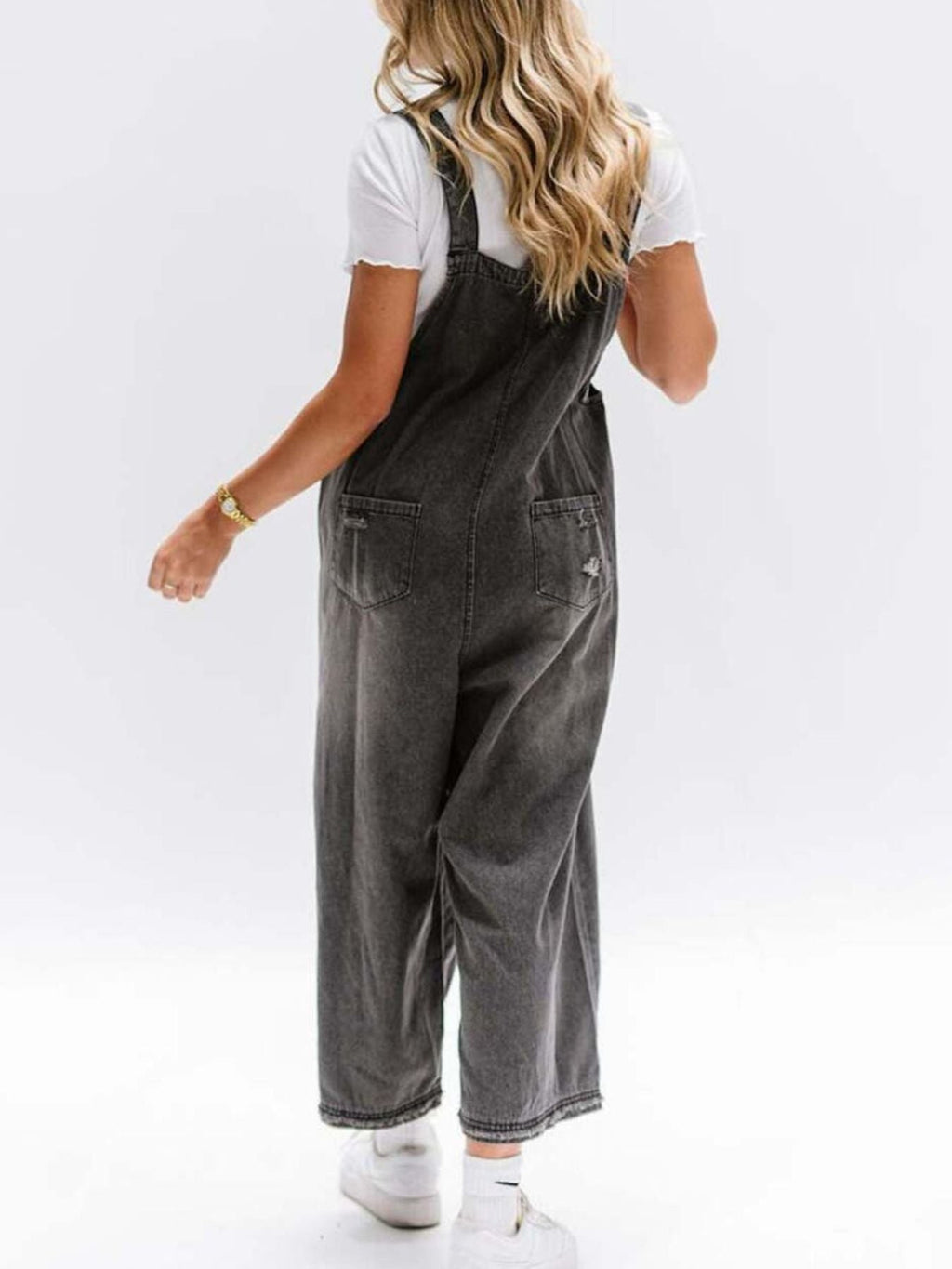 Distressed Wide Leg Denim Overalls