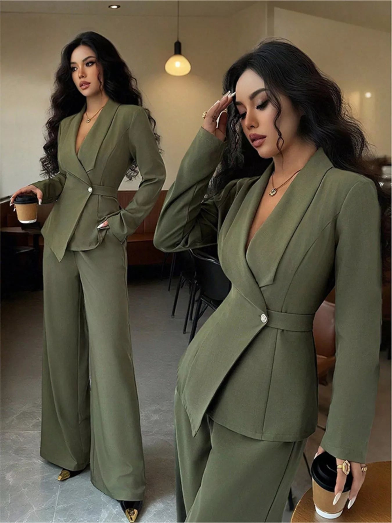 One Button Blazer and Pants Set