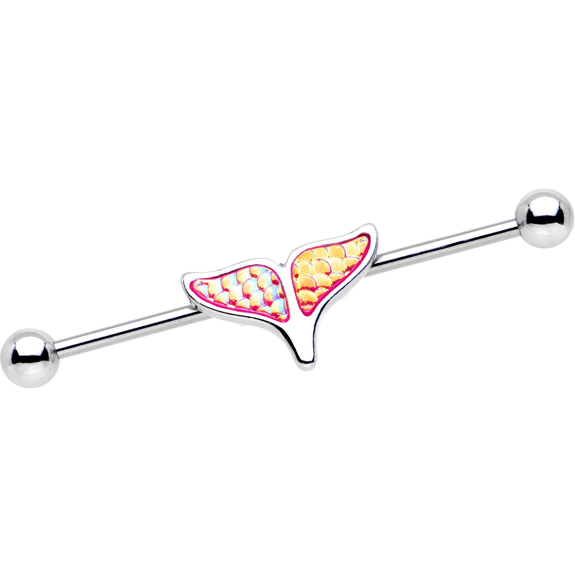 BodyCandy 14G Pink Mermaid Scale Tail Industrial Barbell 38mm — main product shot