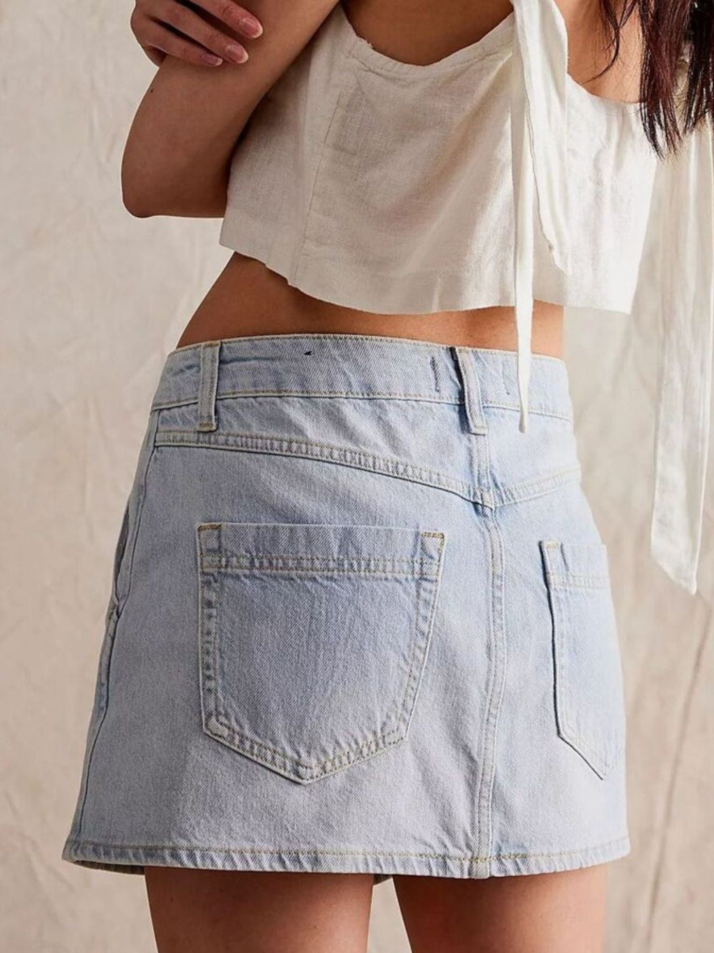 Asymmetrical Button-Front Denim Skirt
