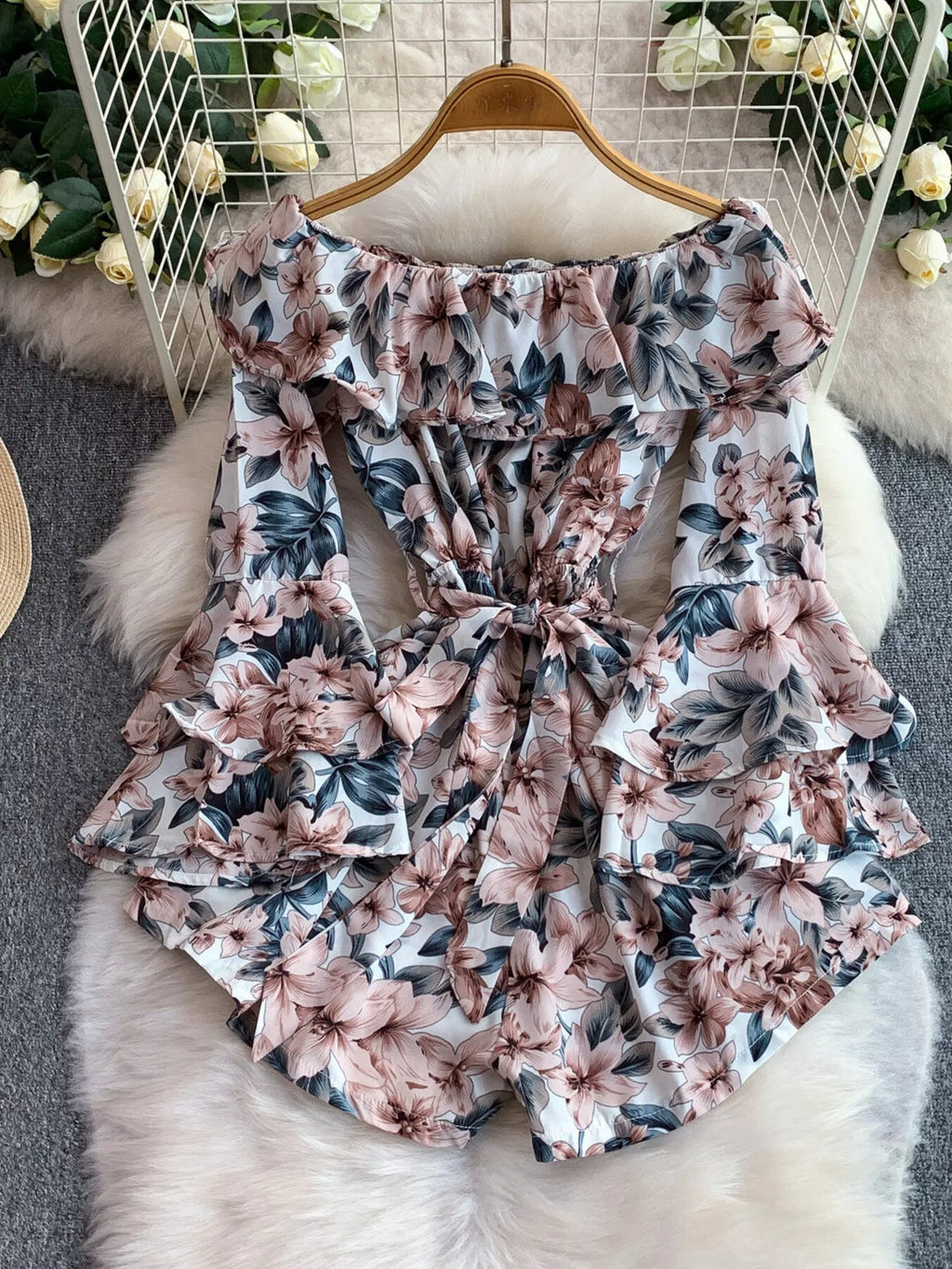 Off-Shoulder Flounce Sleeve Romper