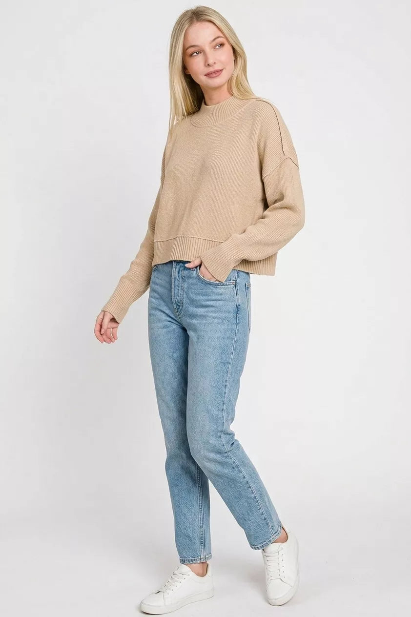 Zenana Side Slit Oversized Cropped Sweater