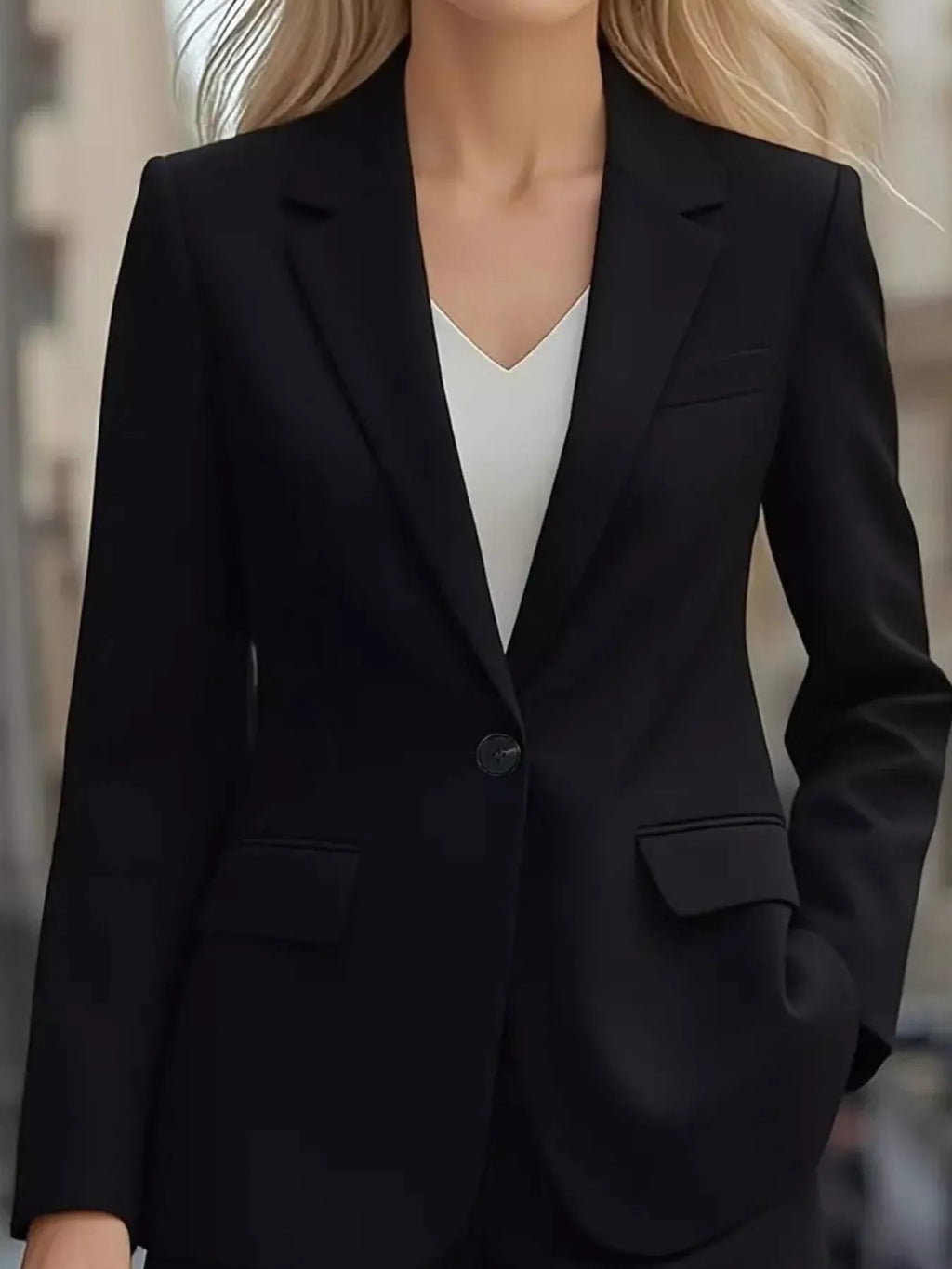 Lapel Collar One Button Blazer