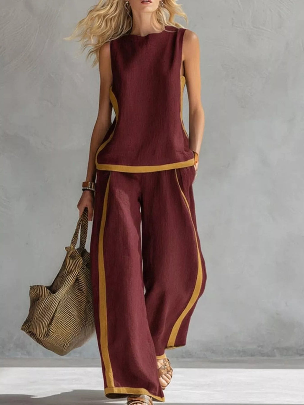 Sleeveless Tank Top and Wide-Leg Pants Set