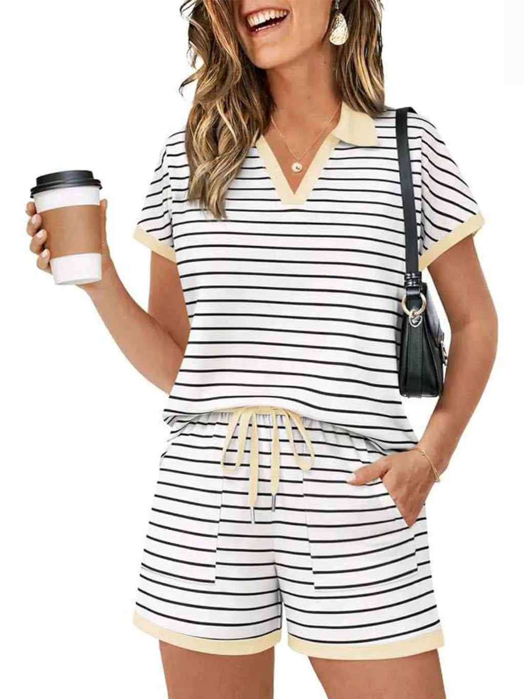 Striped Short Sleeve Polo and Shorts Set