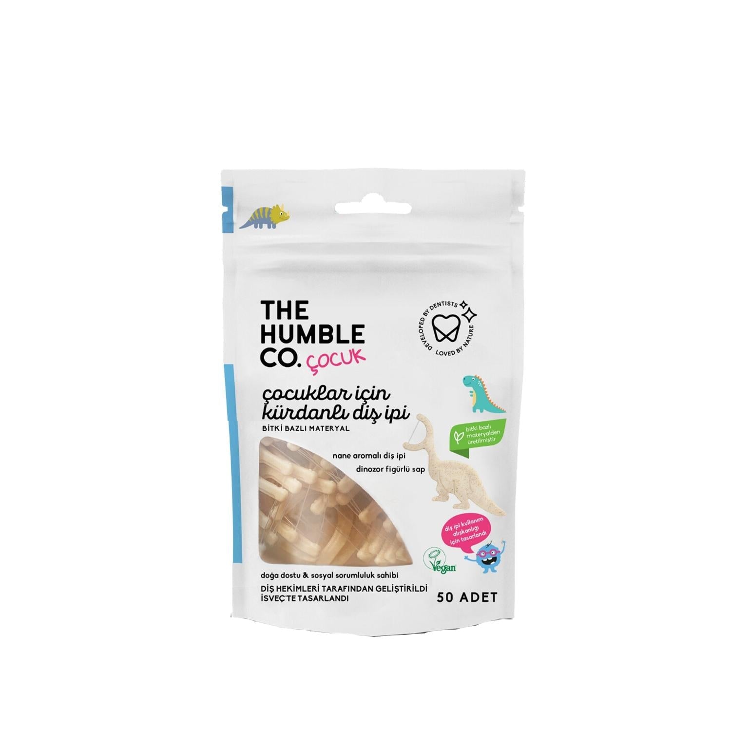 The Humble Co Kids Dental Floss Picks - Dinosaur Shape, 50 Count - Fun Oral Hygiene for Children