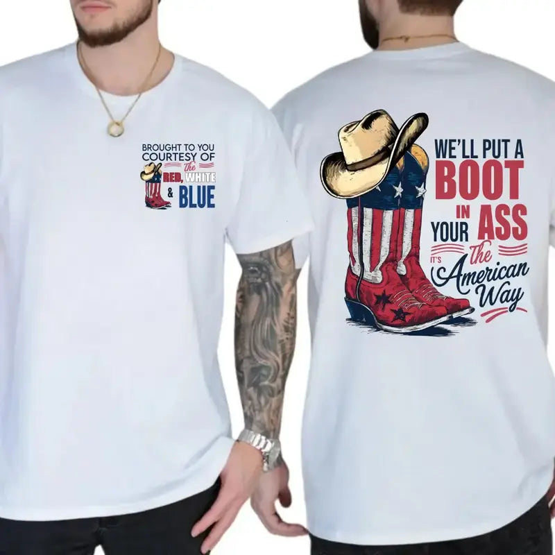 "Courtesy of the Red, White and Blue" T-Shirt – Vintage 4th of July Country Music Graphic Tee