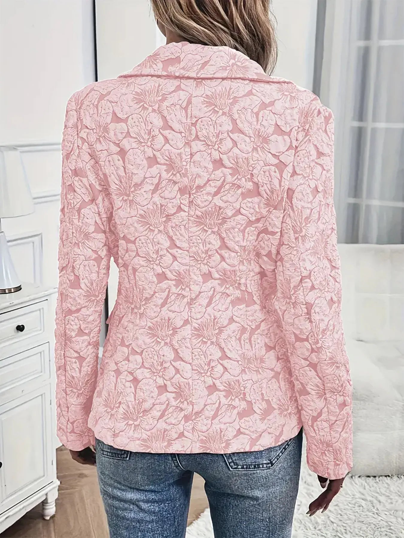 Floral Print Single Button Blazer with Pockets
