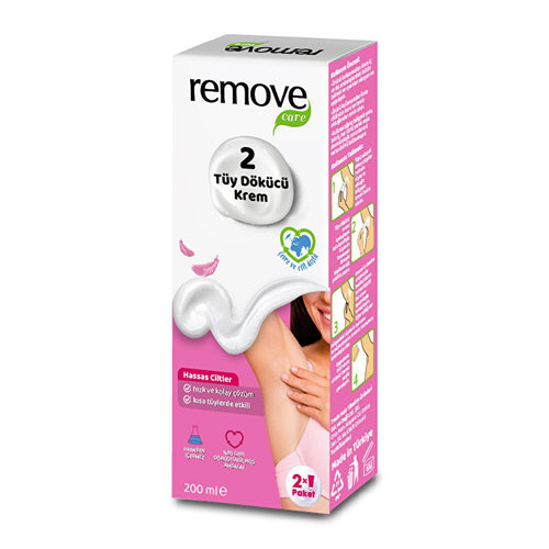 Remove Care Hair Removal Cream for Sensitive Skin - 2 x 3.38 fl oz, Fast-Acting, Dermatologically Tested