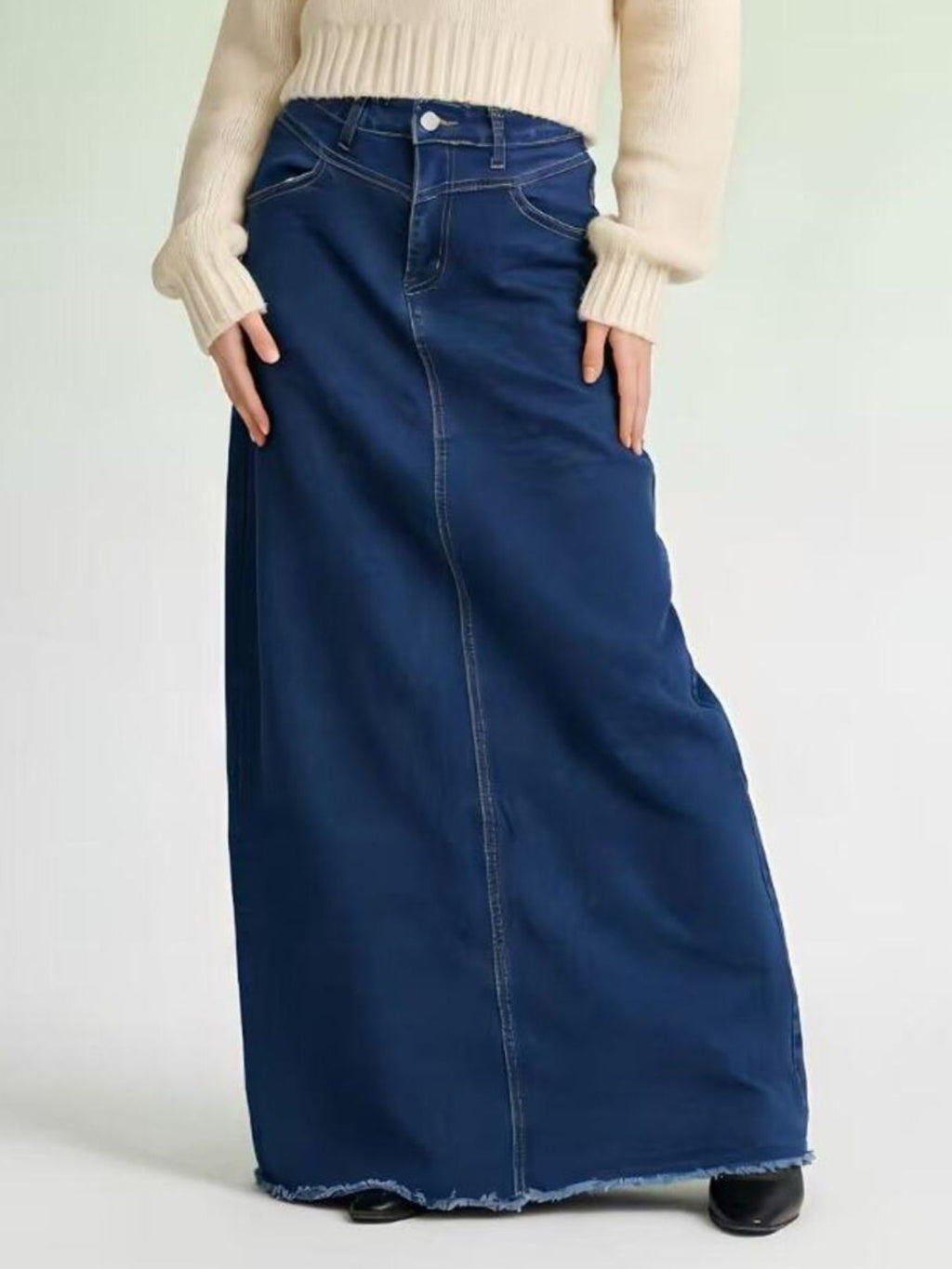Raw Hem Maxi Denim Skirt