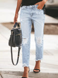 Distressed Wash Ankle Jeans