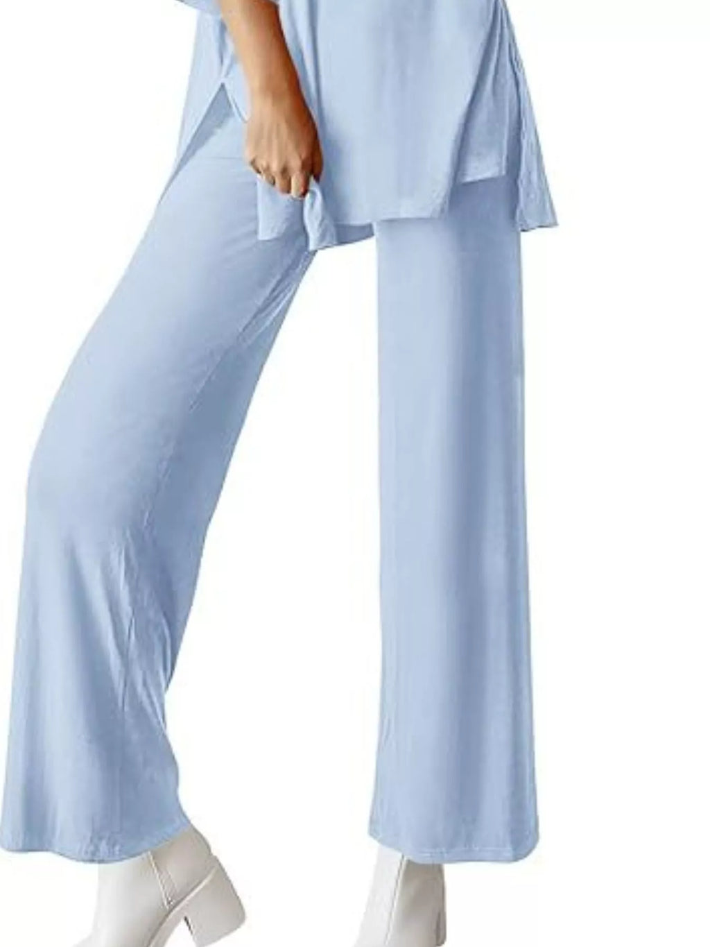 Relaxed Fit Round Neck Top and Pants Two-Piece Set