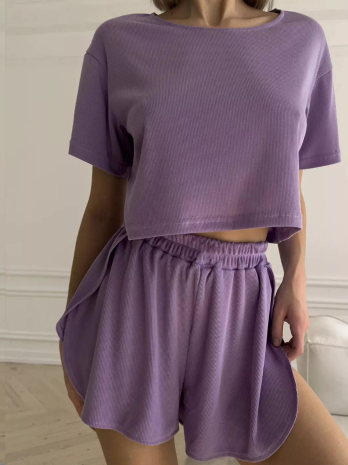 Round Neck Tee and Shorts Set