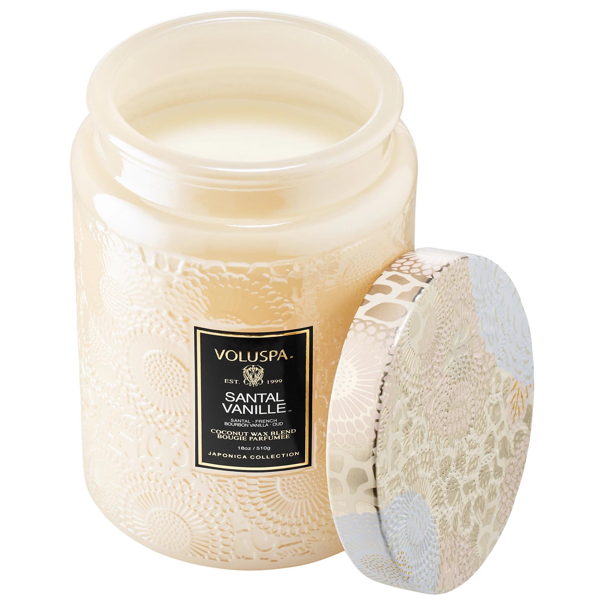 Voluspa Santal Vanille Glass Jar Candle - Luxury Scented Candle with Long-Lasting Vanilla & Sandalwood Fragrance