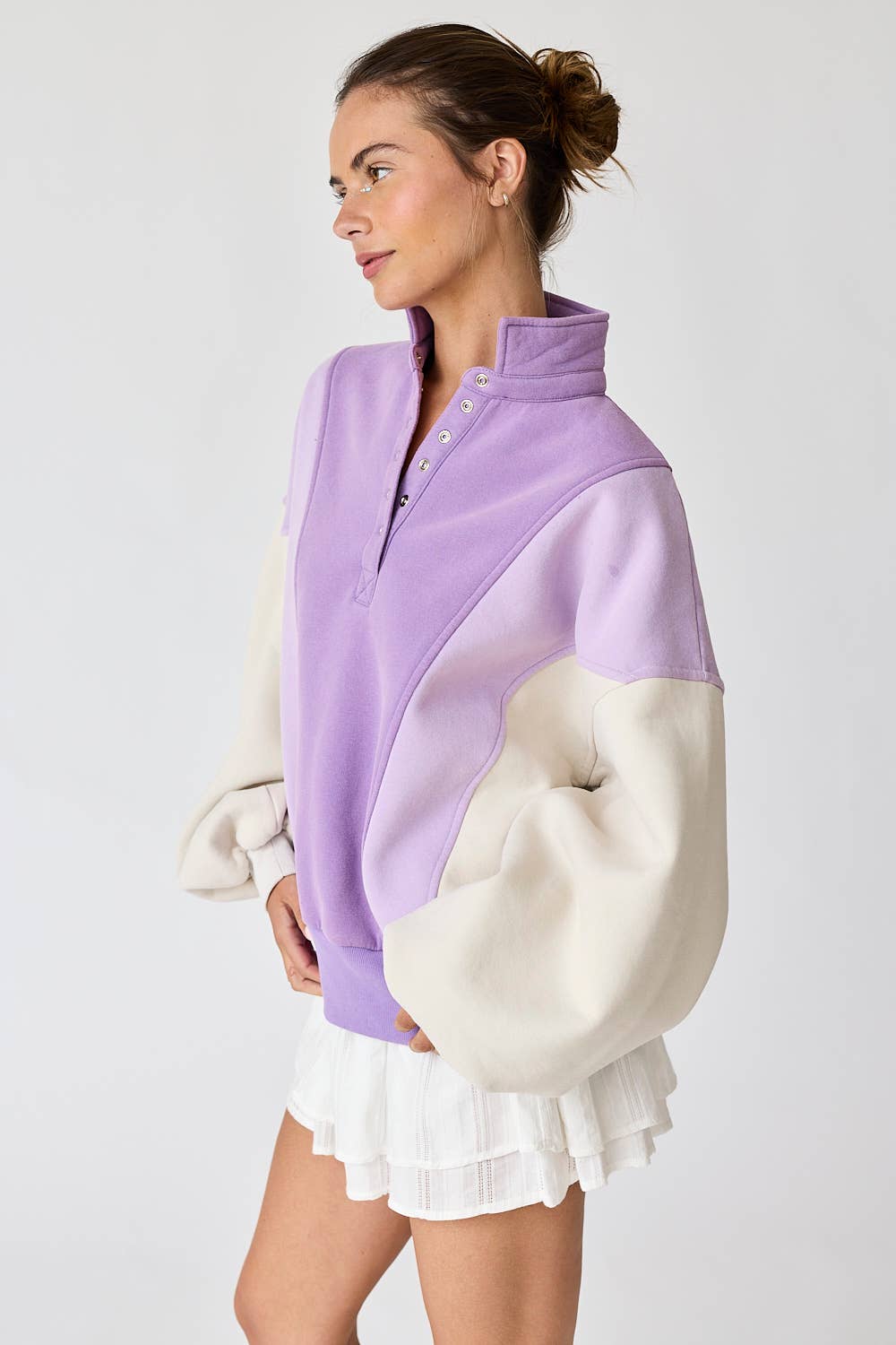 Pretty Little Patriot Pretty Little Patriot Lavender Color Block Sweatshirt — construction detail