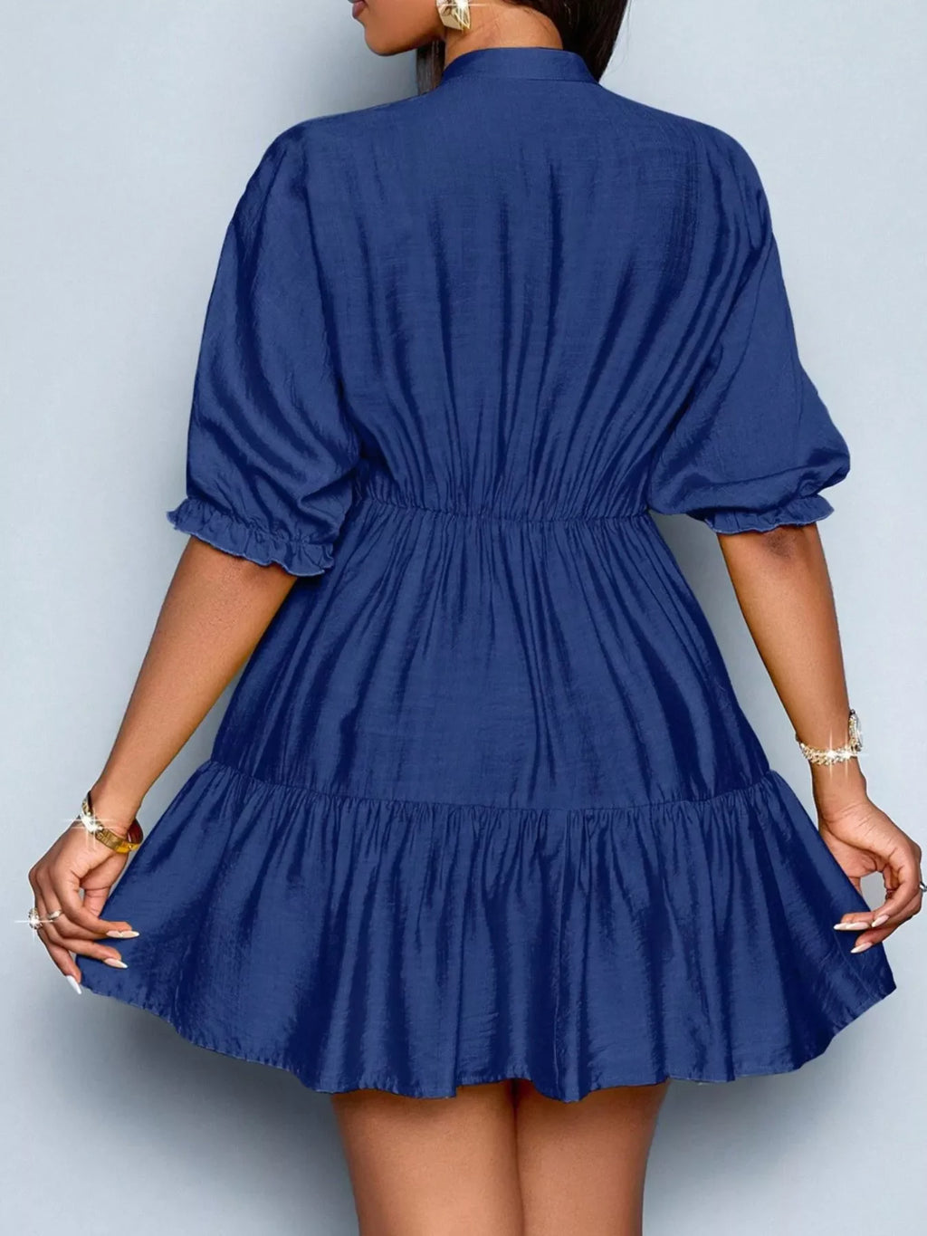 Notched Half Sleeve Tiered Dress