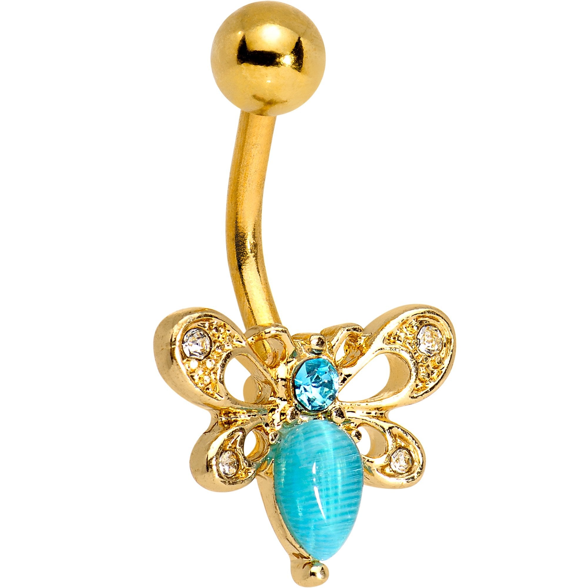 BodyCandy Aqua Gem Gold Tone Anodized Honey Butterfly Belly Ring — main product shot
