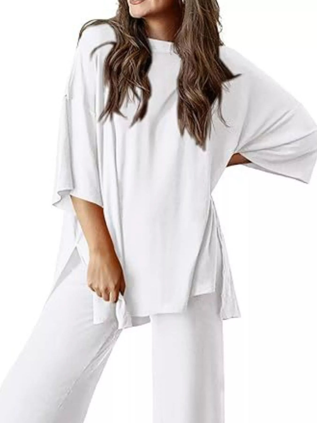 Relaxed Fit Round Neck Top and Pants Two-Piece Set