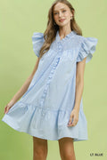 Umgee Stripe Smocked Yoke Ruffle Dress
