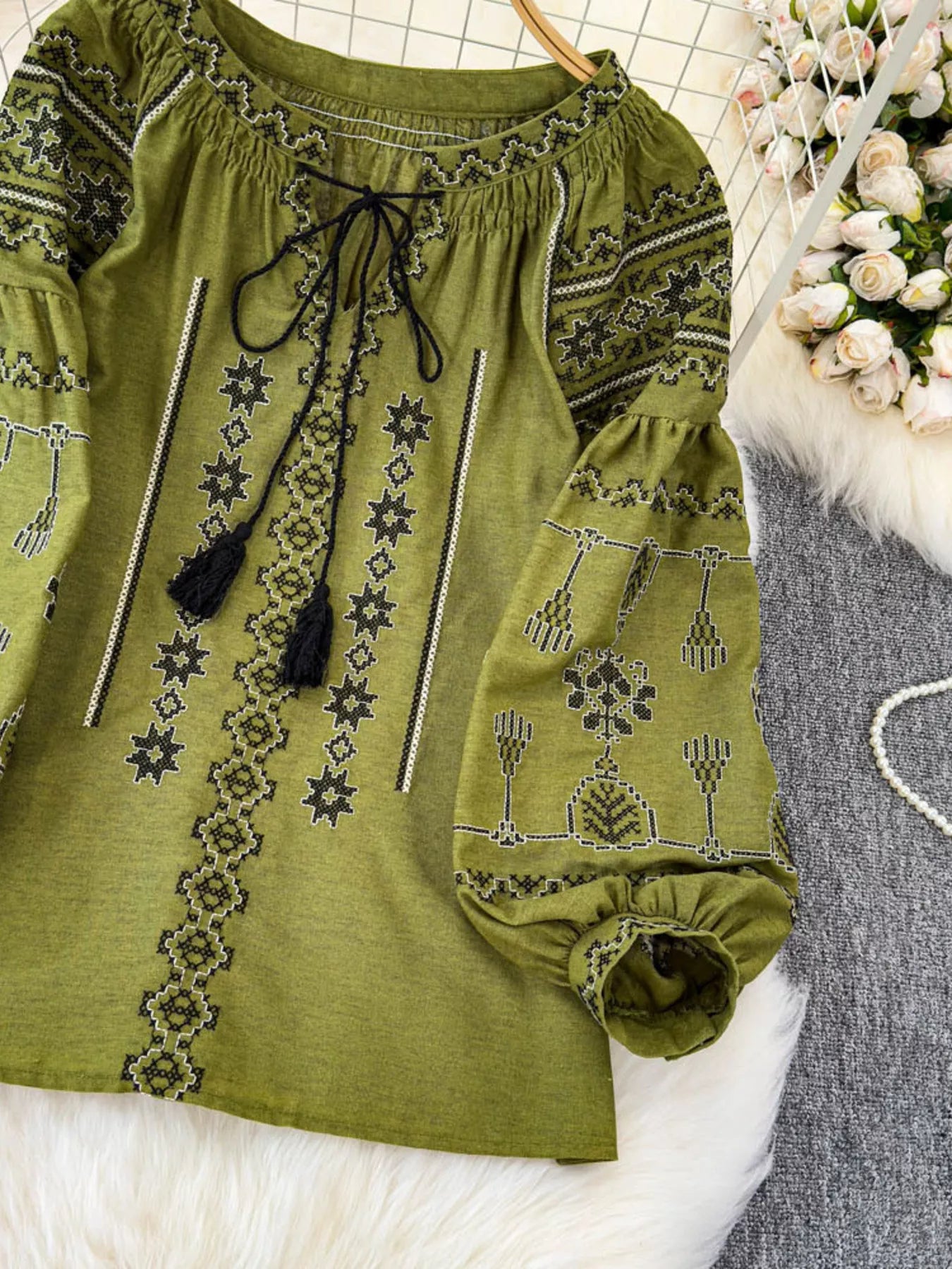Tie Neck Long Sleeve Blouse