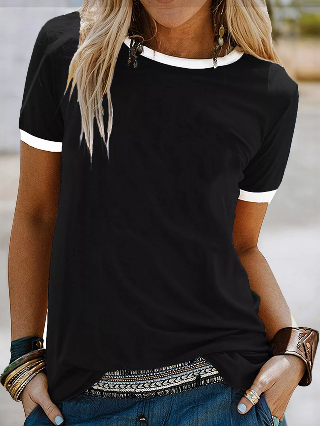 Casual Contrast Trim Short Sleeve T-Shirt