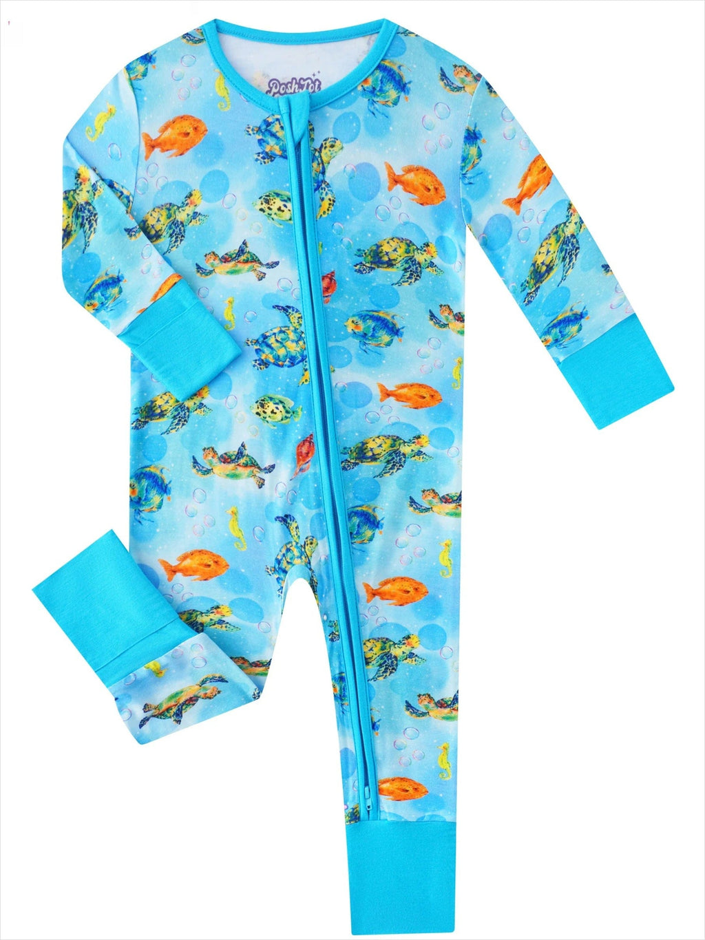 Posh TOT Sea Turtle Bamboo Baby Convertible Zippy Romper — bamboo kids clothing by Charlie's Project Kids