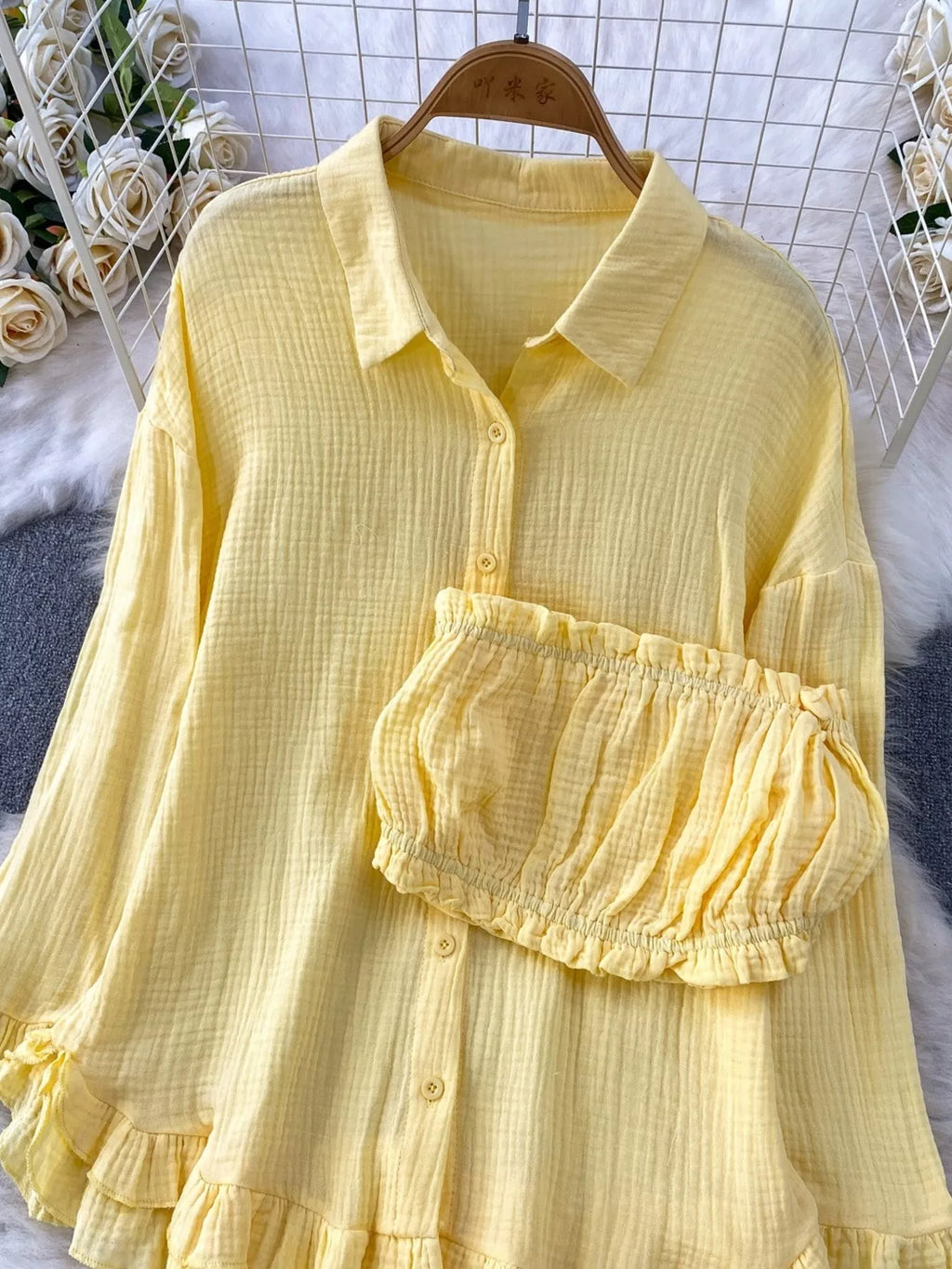 Tube Top & Long Sleeve Shirt & Shorts 3 Piece Set