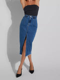 High-Waisted Slit Denim Skirt
