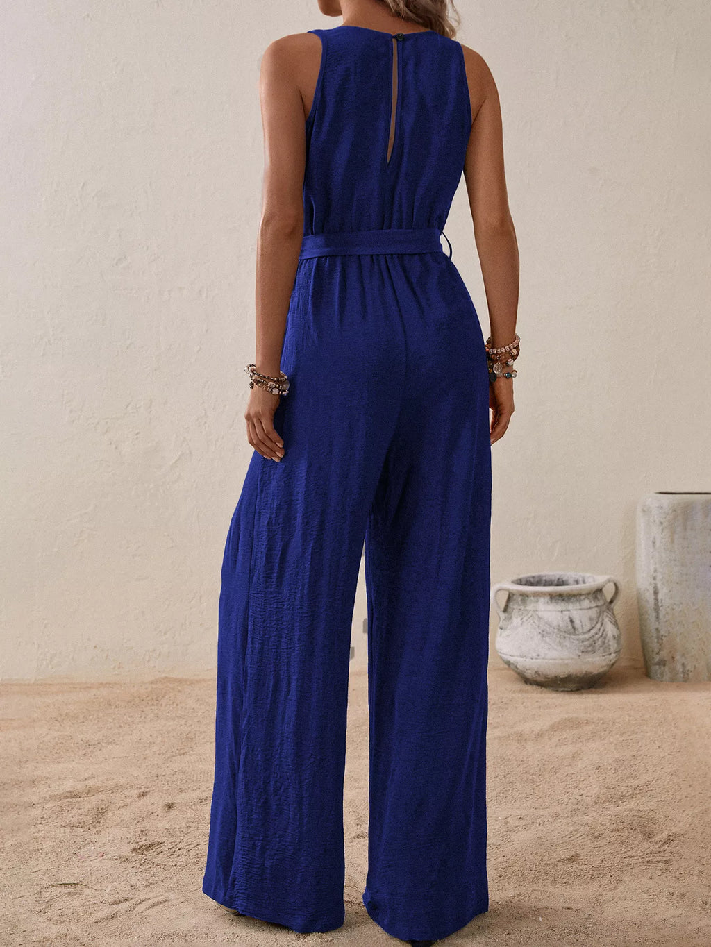 Sleeveless Tie Waist Wide Leg Jumpsuit