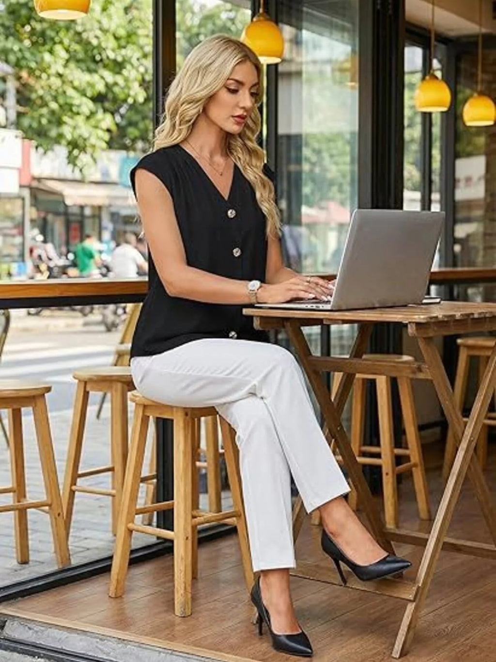 V-Neck Button-Down Shirt