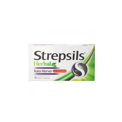 Strepsils Herbal Elderberry + Vitamin C Lozenges: Natural Sore Throat Relief & Immune Support - 16 Pastilles