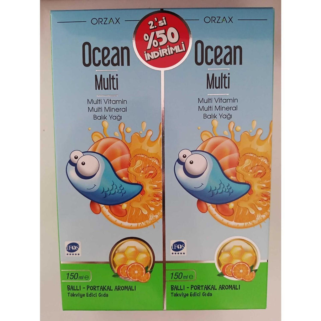 Ocean Multi Vitamin Syrup for Kids and Adults - Honey & Orange Flavored Dietary Supplement with Omega-3