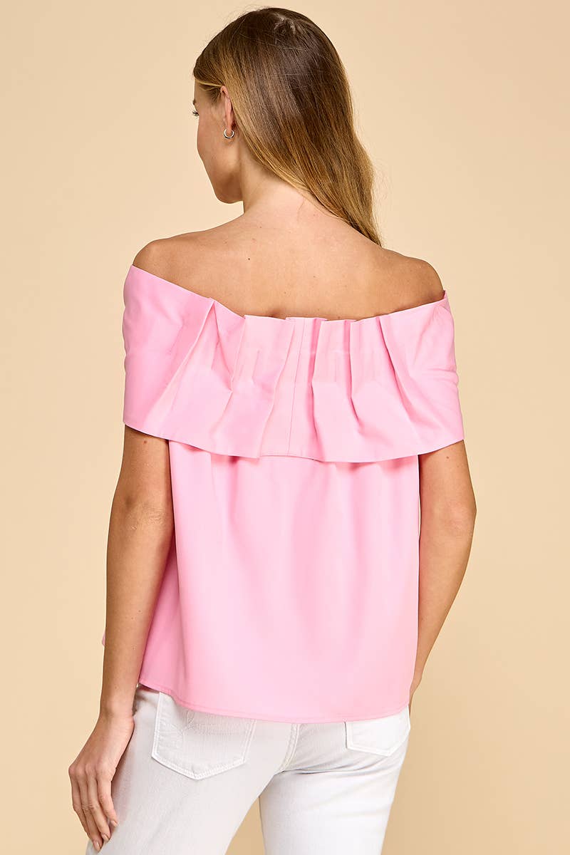Pretty Little Patriot Pretty Little Patriot Pink Off The Shoulder Bow Top — detail shot 8