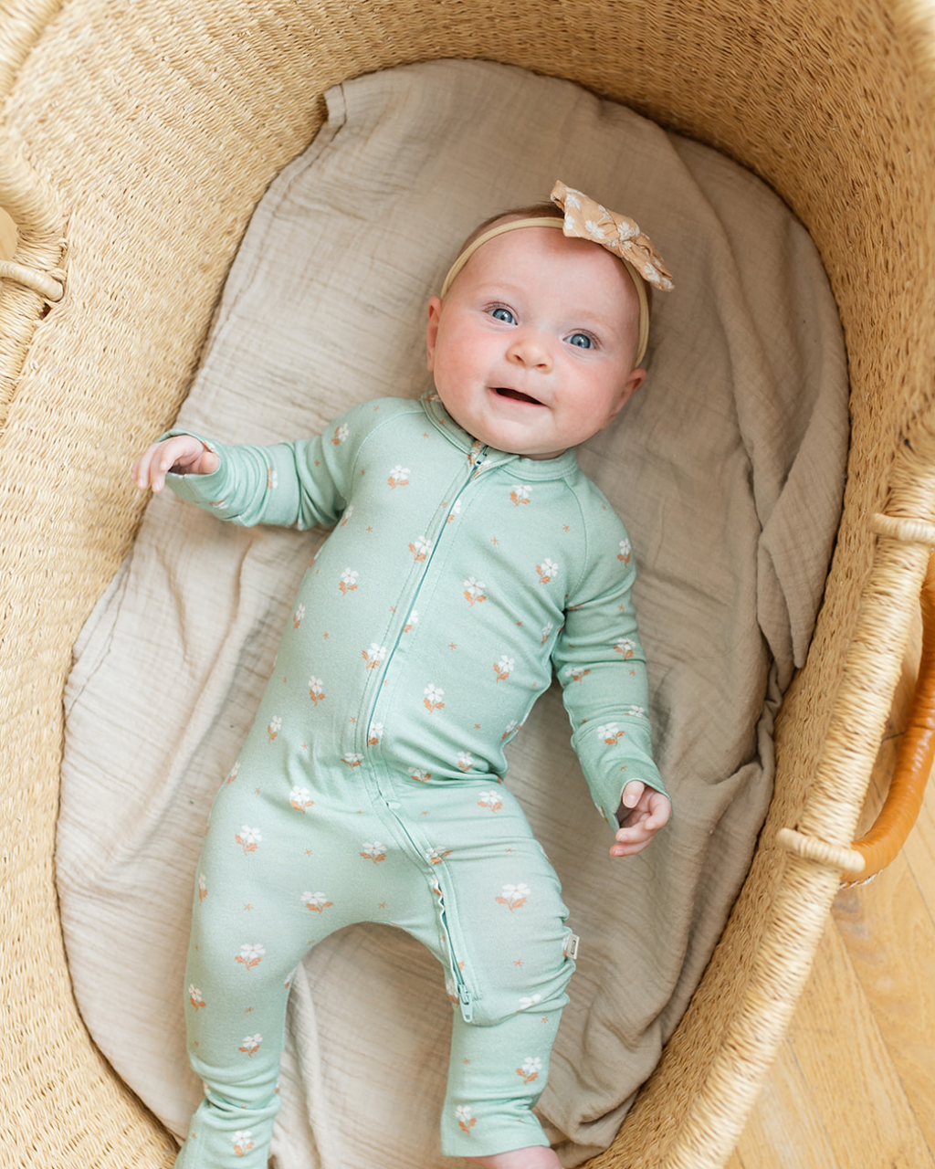 Dear Hayden Modal Convertible Footy Pajamas in Seafoam Floral — main product shot