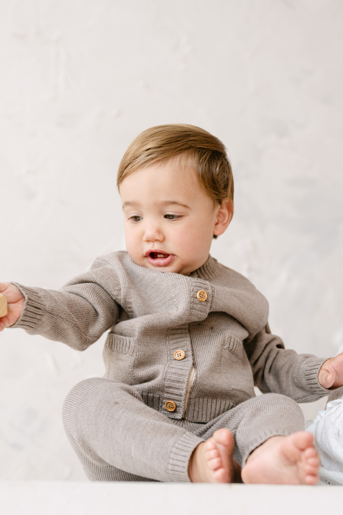 Merino Wool Baby Cardigan in Heather Brown