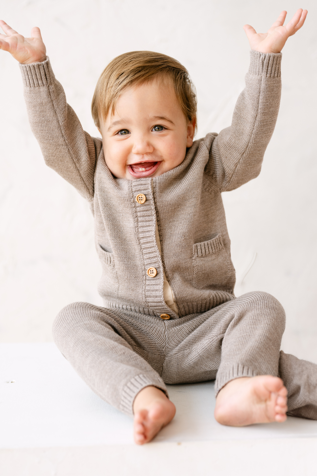 Merino Wool Baby Cardigan in Heather Brown