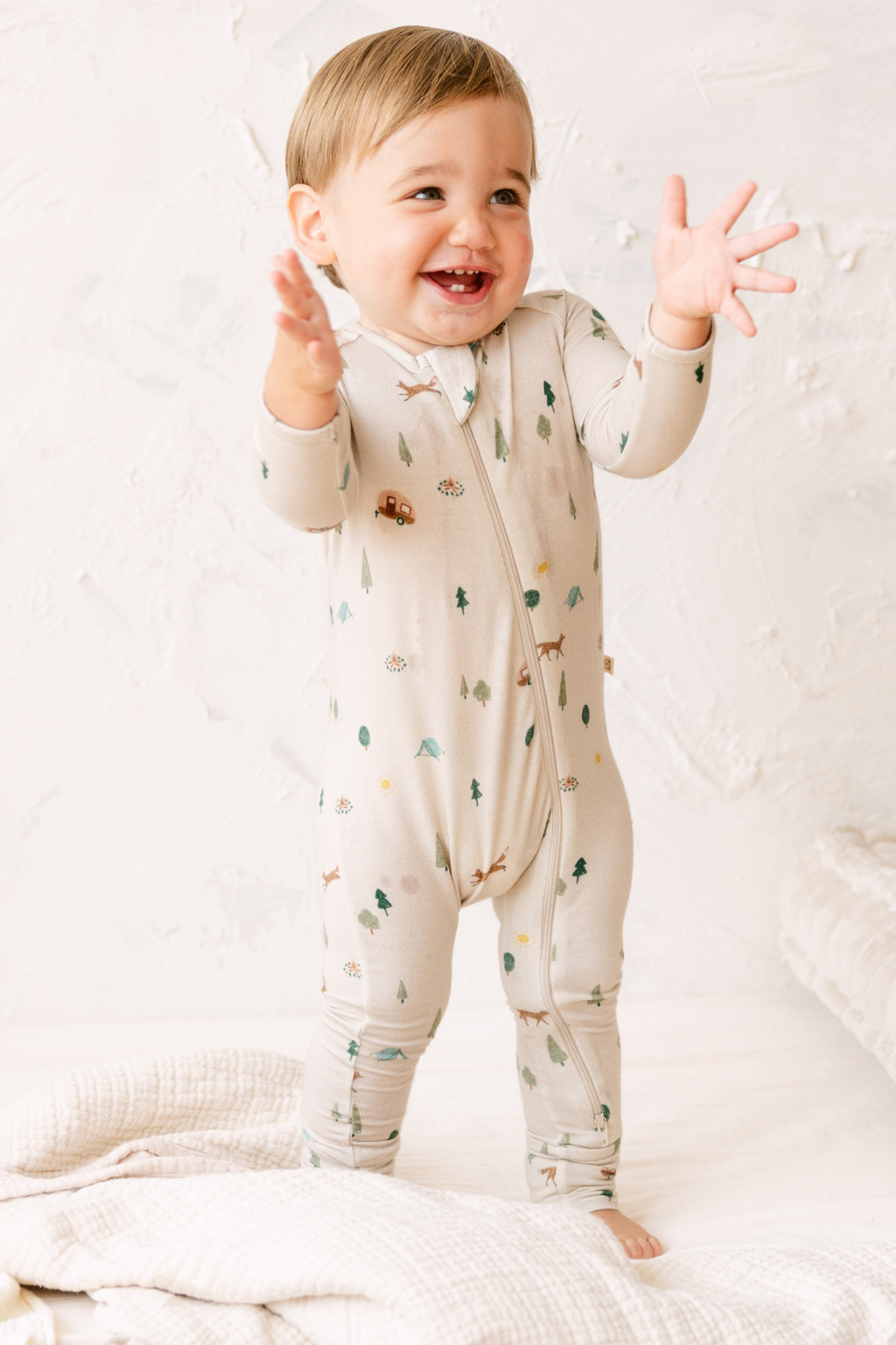 Dear Hayden Modal Convertible Footy Pajamas in Camping — main product shot