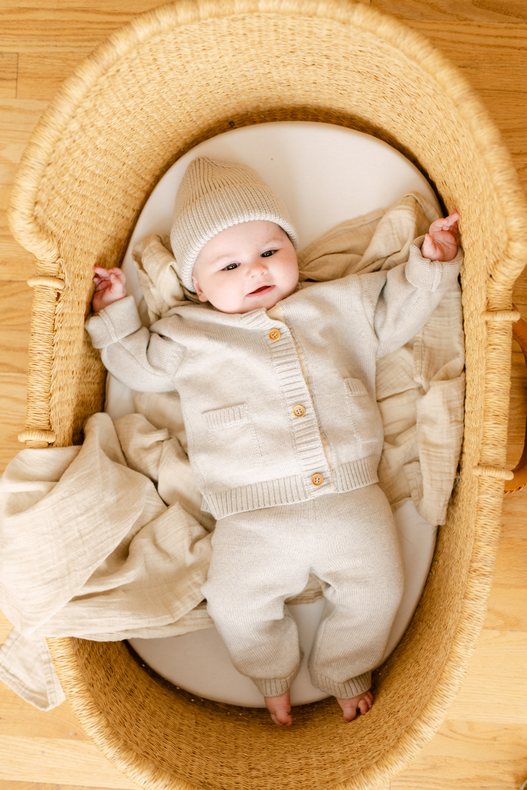 Merino Wool Baby Cardigan in Light Heather Gray