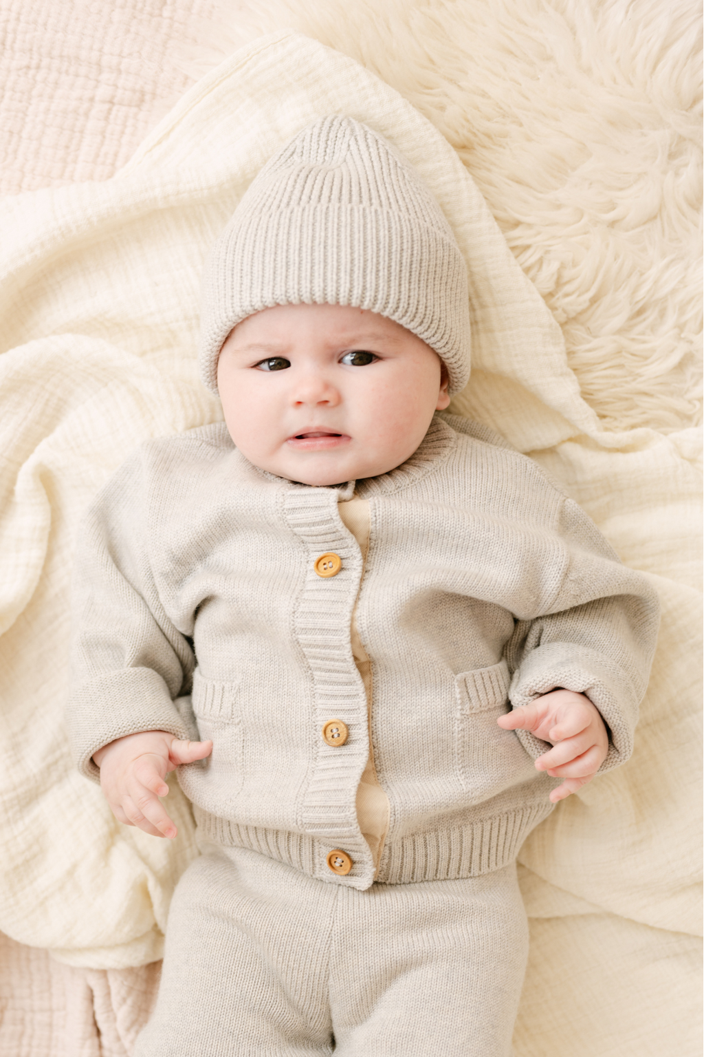 Merino Wool Baby Cardigan in Light Heather Gray