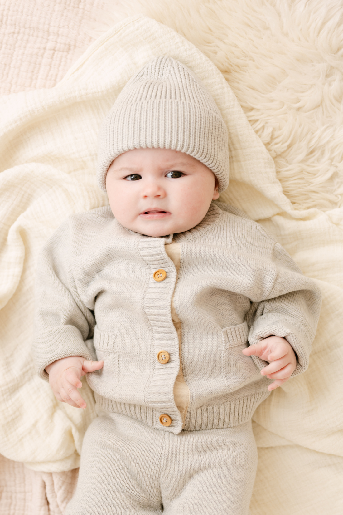 Merino Wool Baby Cardigan in Light Heather Gray